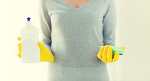 Professional house cleaner at work