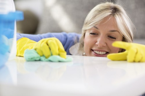 Technician inspecting a rug for cleaning
