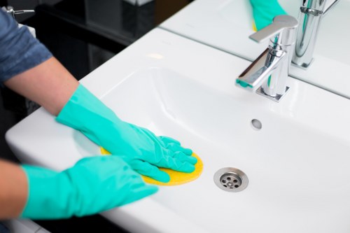 Eco-friendly cleaning products on a shelf